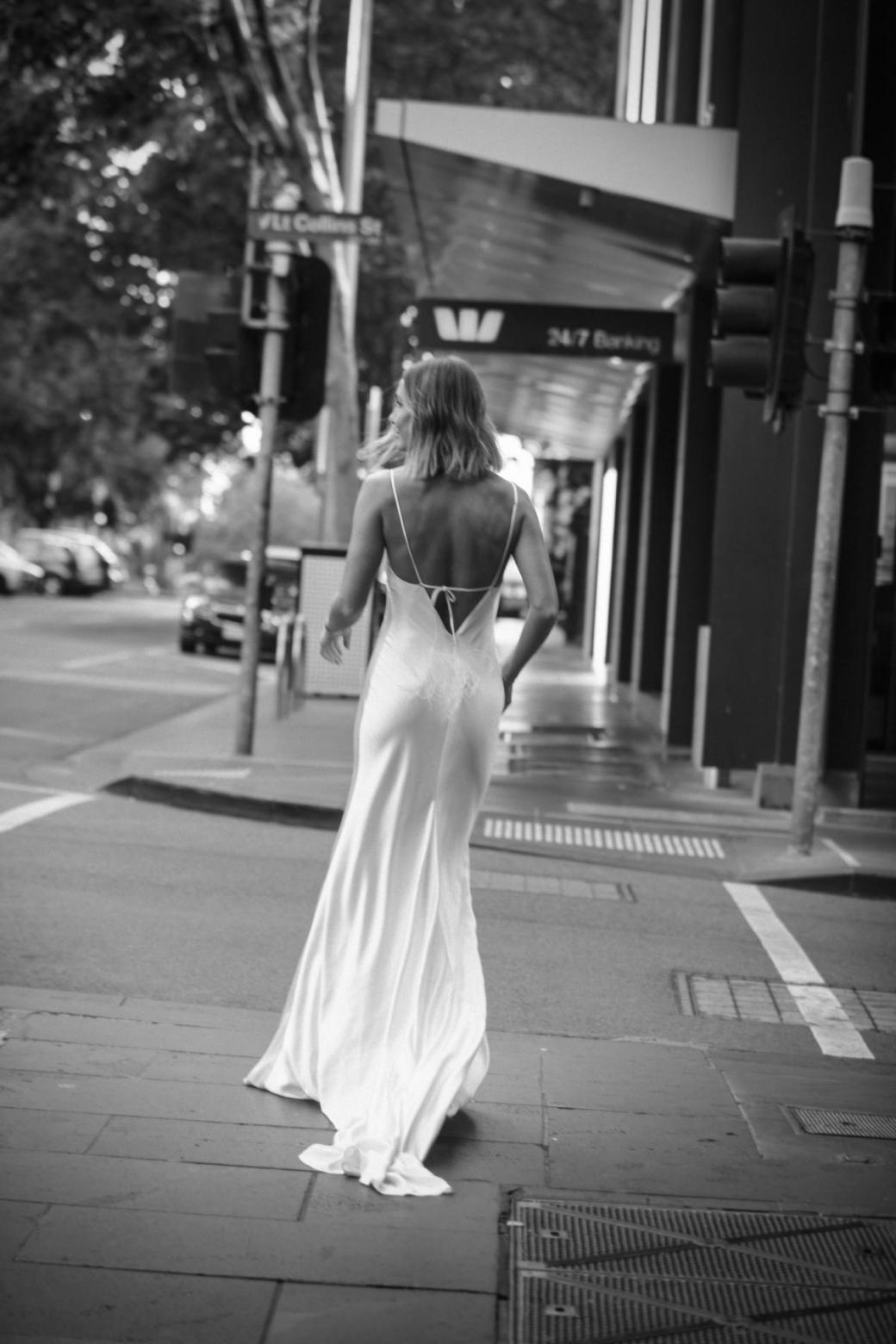 The Sage gown by Karen Willis Holmes, satin simple wedding dress