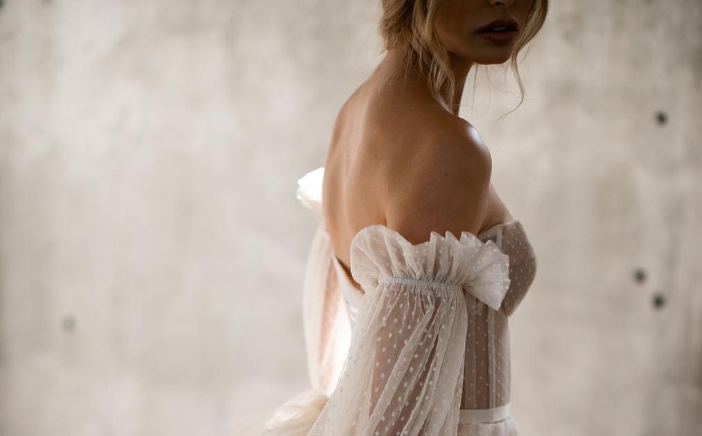 Audrey by Karen Willis Holmes; A-line romantic blush tulle dress