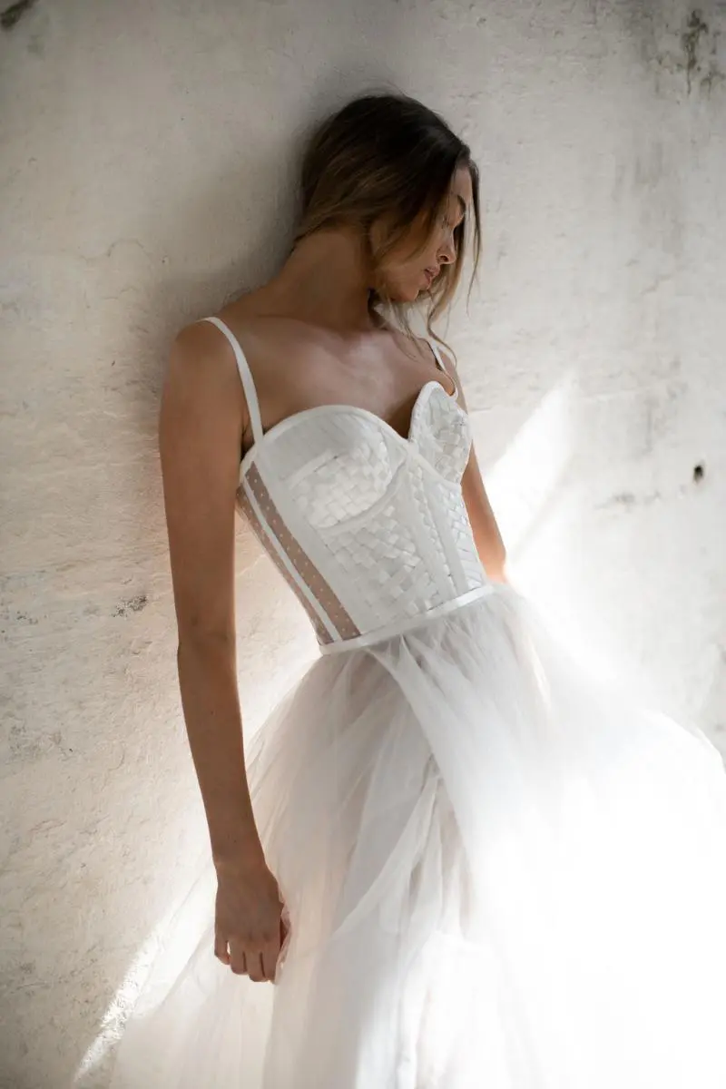 Illusion Plunge Iridescent Metallic Ball Gown | David's Bridal