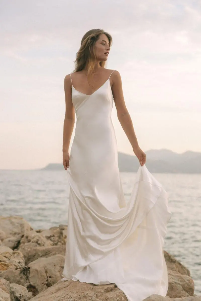 Simple Wedding Long Halter Top Slip Dress /V Backless Wedding Dress/hollywood  Style Low Back Wedding Dress /reception Backless Ivory Dress/ -   Australia