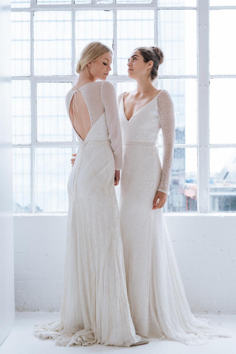 Models wear Cassie and Celine beaded Luxe wedding dresses in New York City