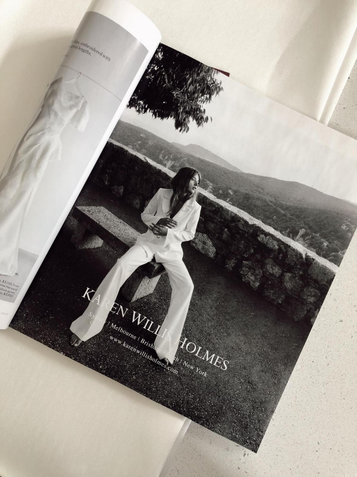 Karen Willis Holmes Elope bridal suit featured in Vogue Bride