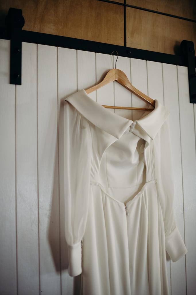 Details of the Lauren gown & Nikki sleeves; an off the shoulder wedding dress with long sleeves by Karen Willis Holmes