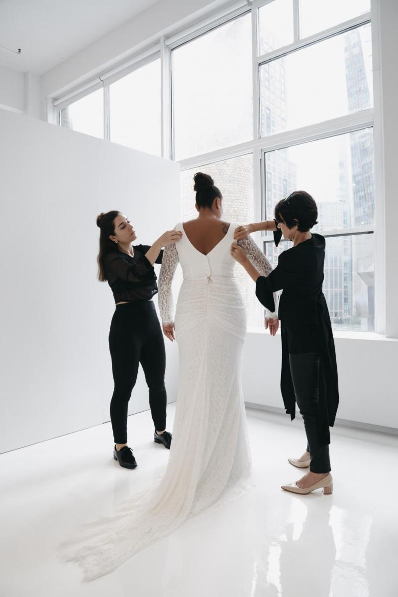 Karen dresses bride in Wild Hearts dress at One Fine Day Bridal Market