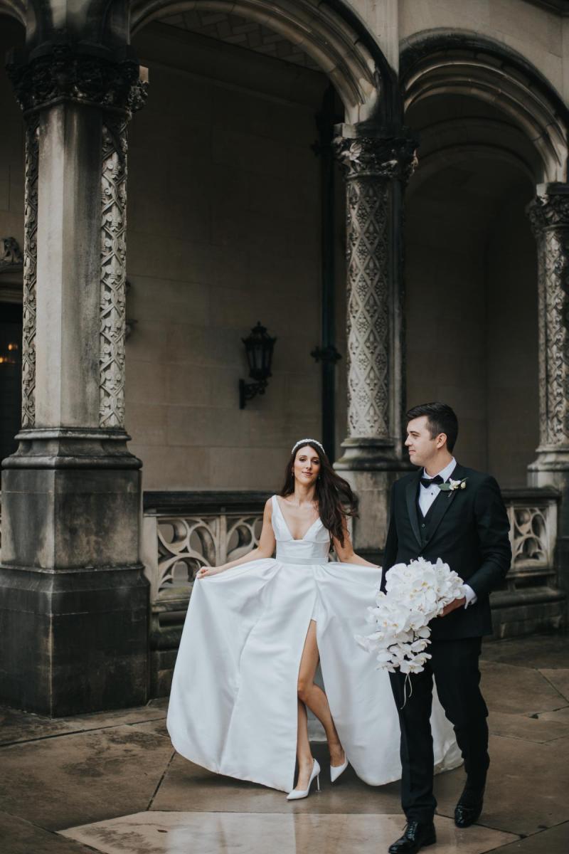 Real bride Maria at small wedding at Biltmore Estate, wearing the Taryn Camille gown by Karen Willis Holmes.