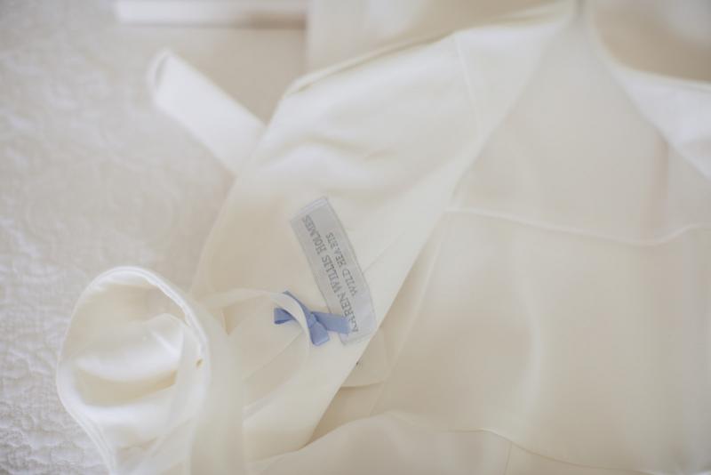 Details and something blue ribbon on real bride Joan's Imogen gown, designed by Karen Willis holmes.