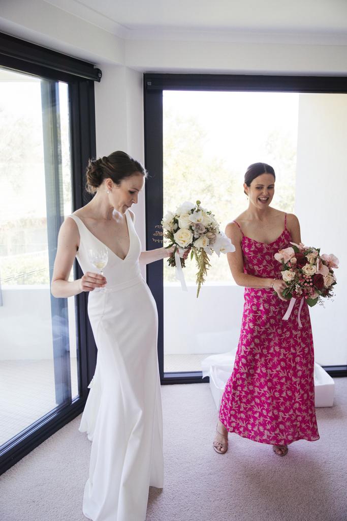 Real bride Joan getting ready for her Sydney wedding, wearing the Imogen gown from Karen Willis Holmes' Wild Hearts Collection