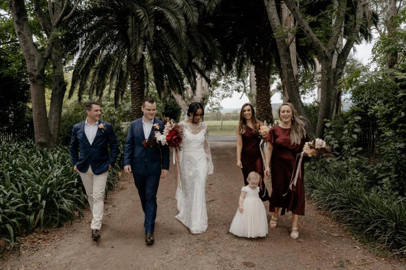 Real bride Saliya with her bridal party, wearing the Pascale gown by Karen Willis Holmes.
