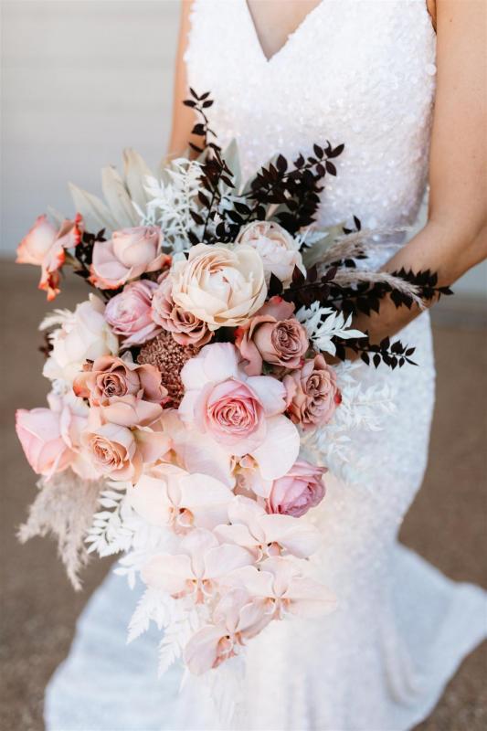 Pink and white floral bouquet for real bride Bre