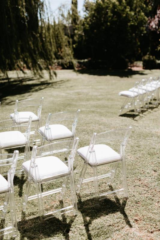 Ceremony styling of chairs for real bride Bre's Melbourne wedding