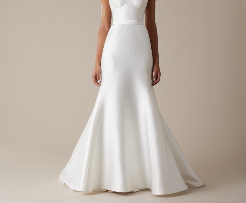 The Alexia skirt by Karen Willis Holmes, a fit and flare, simple wedding dress skirt.