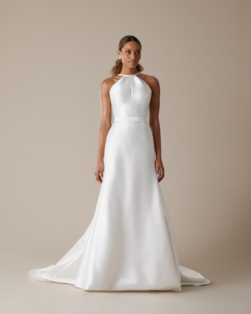 The Layne bodice by Karen Willis Holmes, a simple, halter neckline wedding dress bodice with an open back.