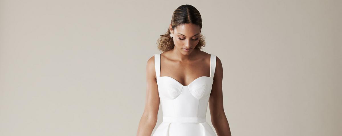 The Blake bodice by Karen Willis Holmes, a simple bustier wedding dress bodice with straps.
