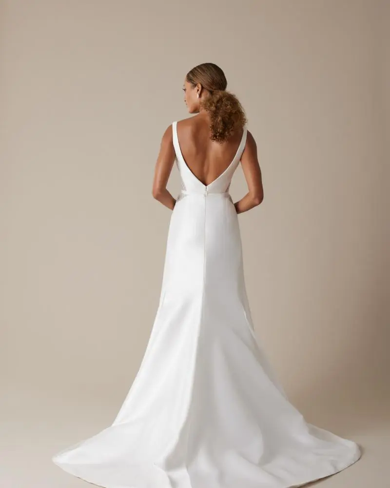 Spaghetti Strap Lace Fit And Flare Wedding Dress With Plunging Neckline And  Open Back