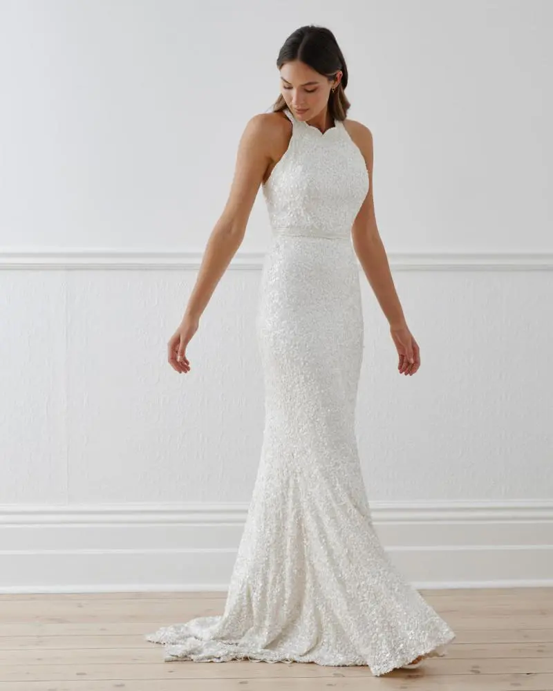 Cindy Gown Halter Neck Beaded Wedding Dress Karen Willis Holmes