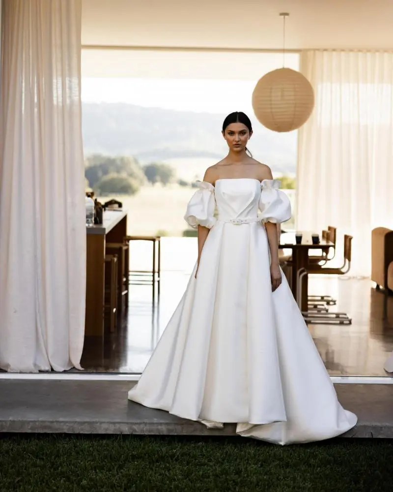 Off the shoulder mikado hotsell wedding dress