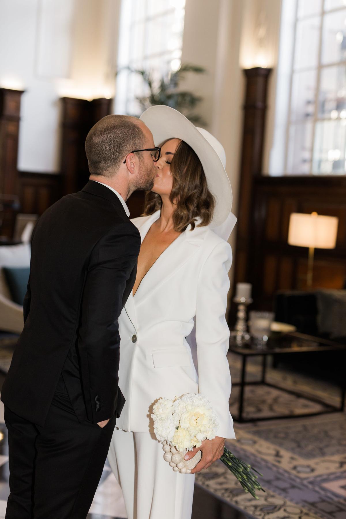 Megan Kelly wears a Karen Willis Holmes Bridal Suit- The Charlie Jacket and Danielle pant to Brisbane Elopement