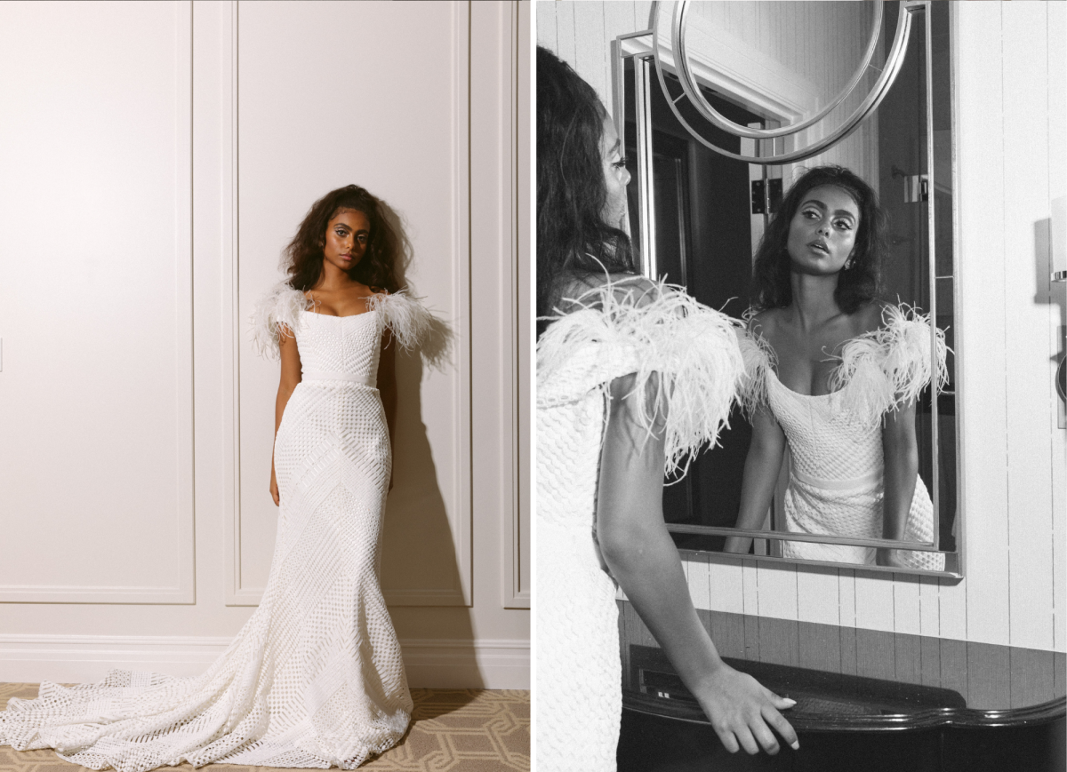 sachin and babi light blue dress These Chic Bridal Outfits Are Perfect For A Las Vegas Destination Wedding main image 1