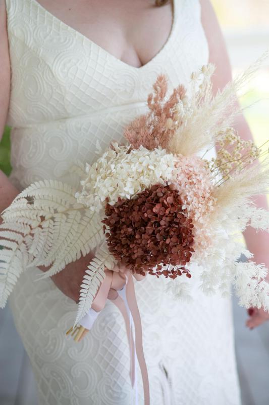 Up close image of KWH real bride Meg's dried floral bouque.