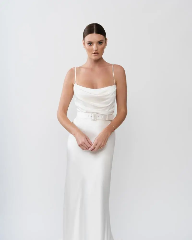Tiffany, Straight Neckline Silk Satin Wedding Dress