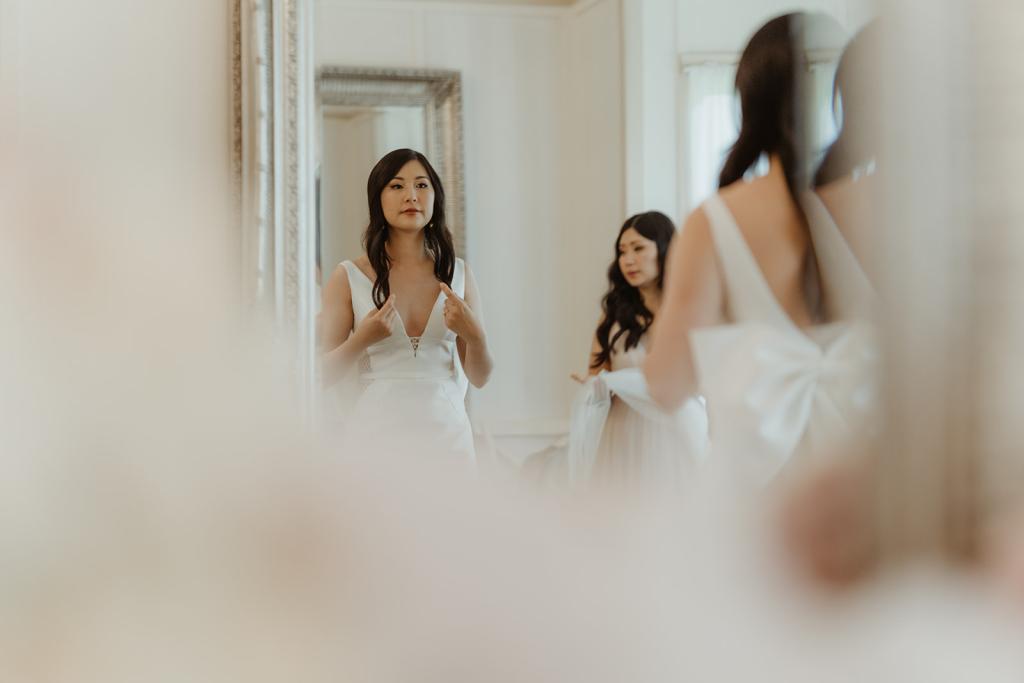 Shelly Samantha wedding dress by KWH Bridal-getting ready photo with bridesmaids