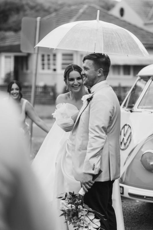 CATALINA - Karen Willis Holmes - Jessica & Nick - Bride is seen in the chic Catalina gown from the BESPOKE collection, which meets modern with regal and produces a timeless look