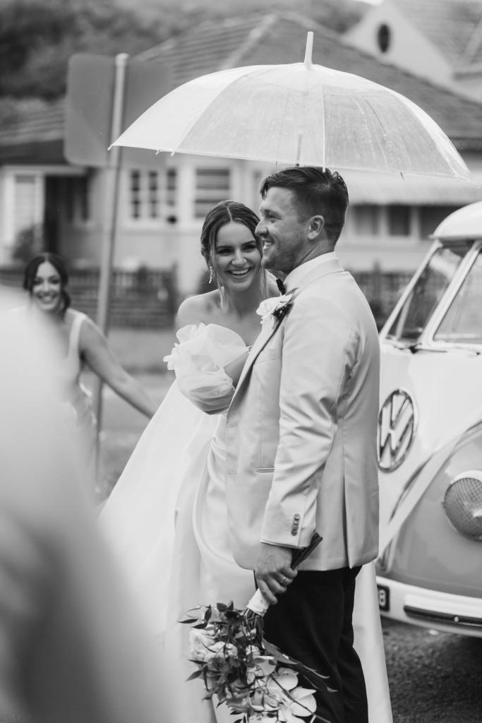 CATALINA - Karen Willis Holmes - Jessica & Nick - Bride is seen in the chic Catalina gown from the BESPOKE collection, which meets modern with regal and produces a timeless look