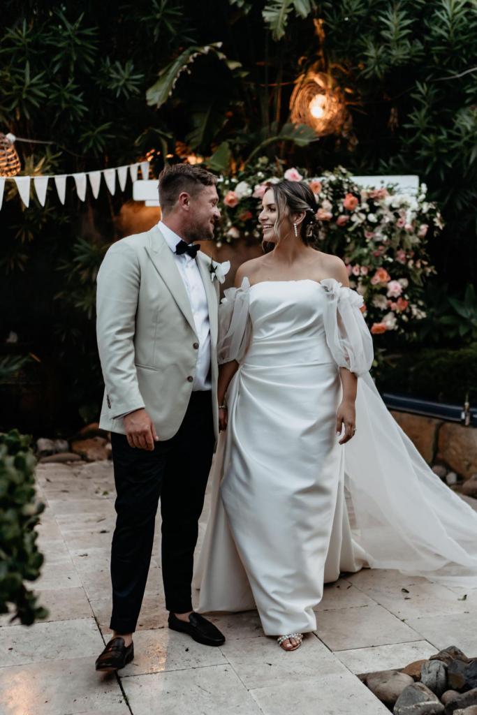 CATALINA - Karen Willis Holmes - Jessica & Nick - Bride Jessica choses the Catalina gown from the BESPOKE collection which features an A-Line skirt with contemporary flair
