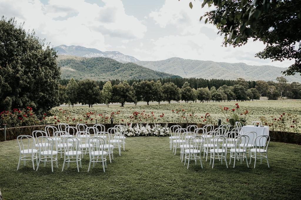 Margareta-Karen Willis Holmes-Victoria & Will- Bride and grooms venue at Feathertop Winery in Victoria which is the perfect location for a classic yet Romanic bride. Full of endless views of hills and vineyards.
