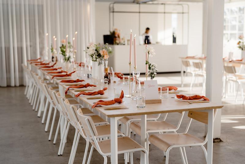 Shelly Elizabeth-Karen Willis Holmes- Jade & Matt - bride and groom's wedding venue at The button Factory, with beautfiul corals & white color with an organic structure