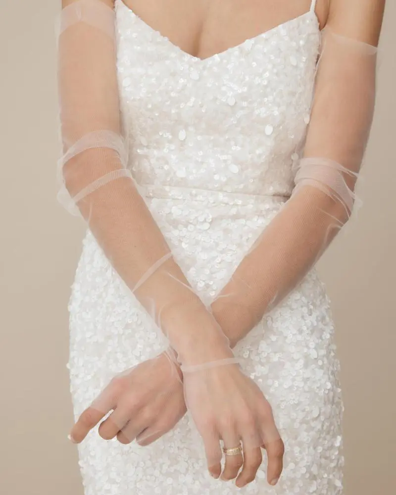 Maddison Wrap Gloves Tulle Wedding Gloves KWH Bridal