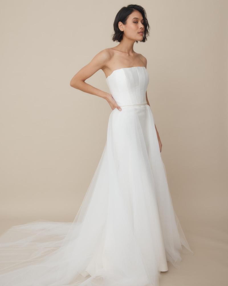 The Jill Detachable train worn with Bobby lace wedding dress by Karen Willis Holmes