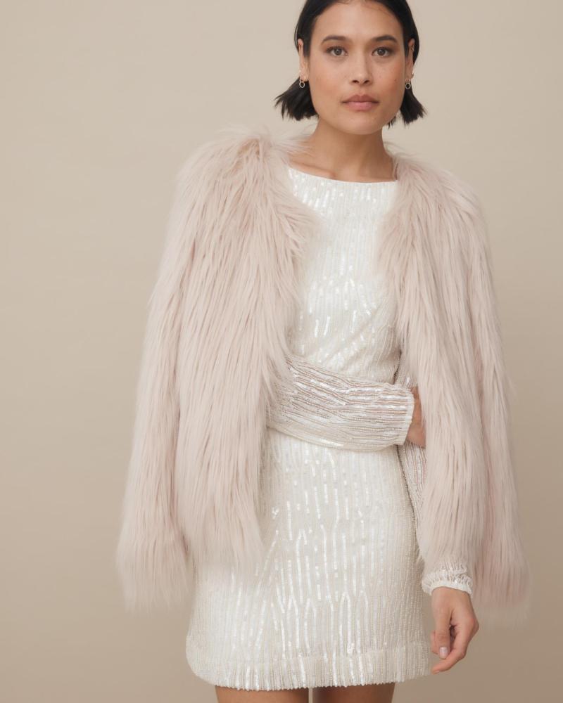 Unreal fur Dream Jacket in Nude-a modern bridal fake fur jacket