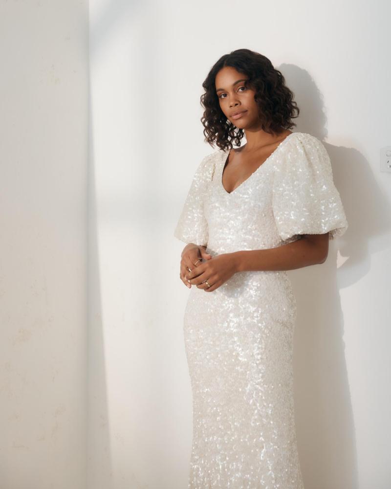 Natasha is a beaded bubble sleeve wedding dress by Karen Willis Holmes