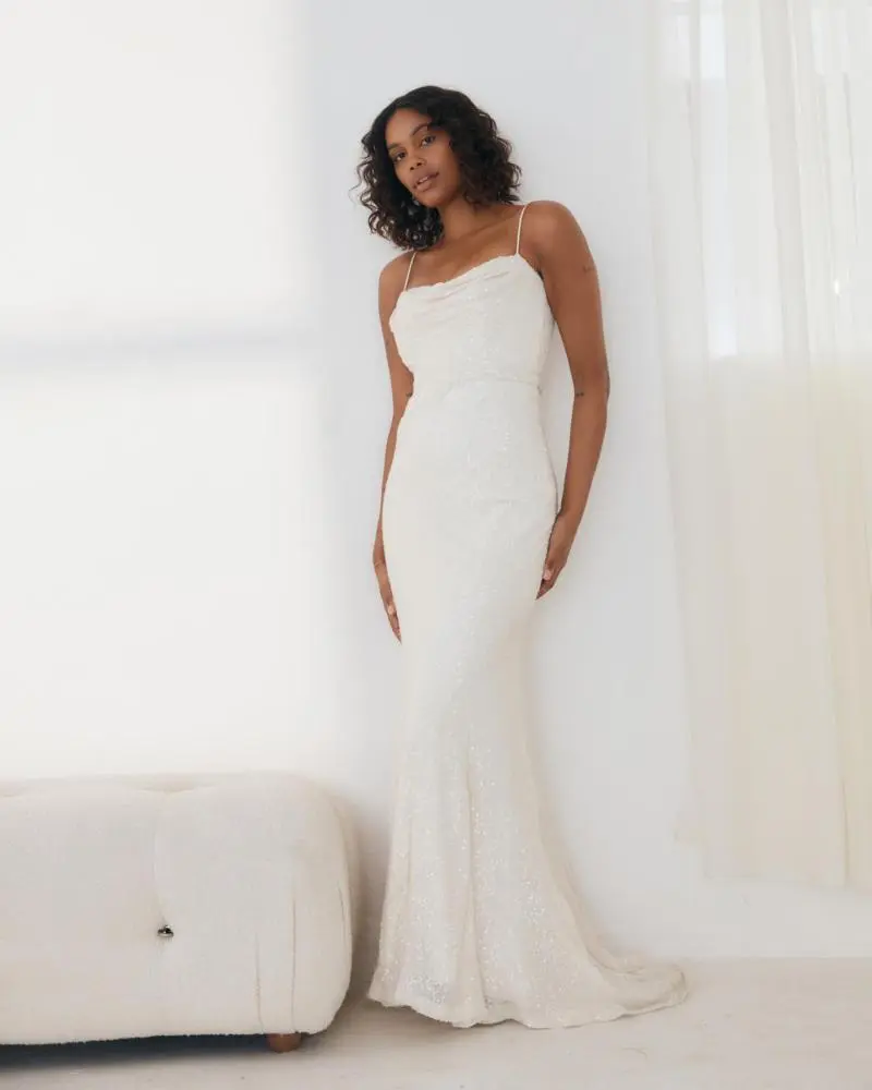 Tanja Gown, Beaded Cowl Neck Wedding Dress