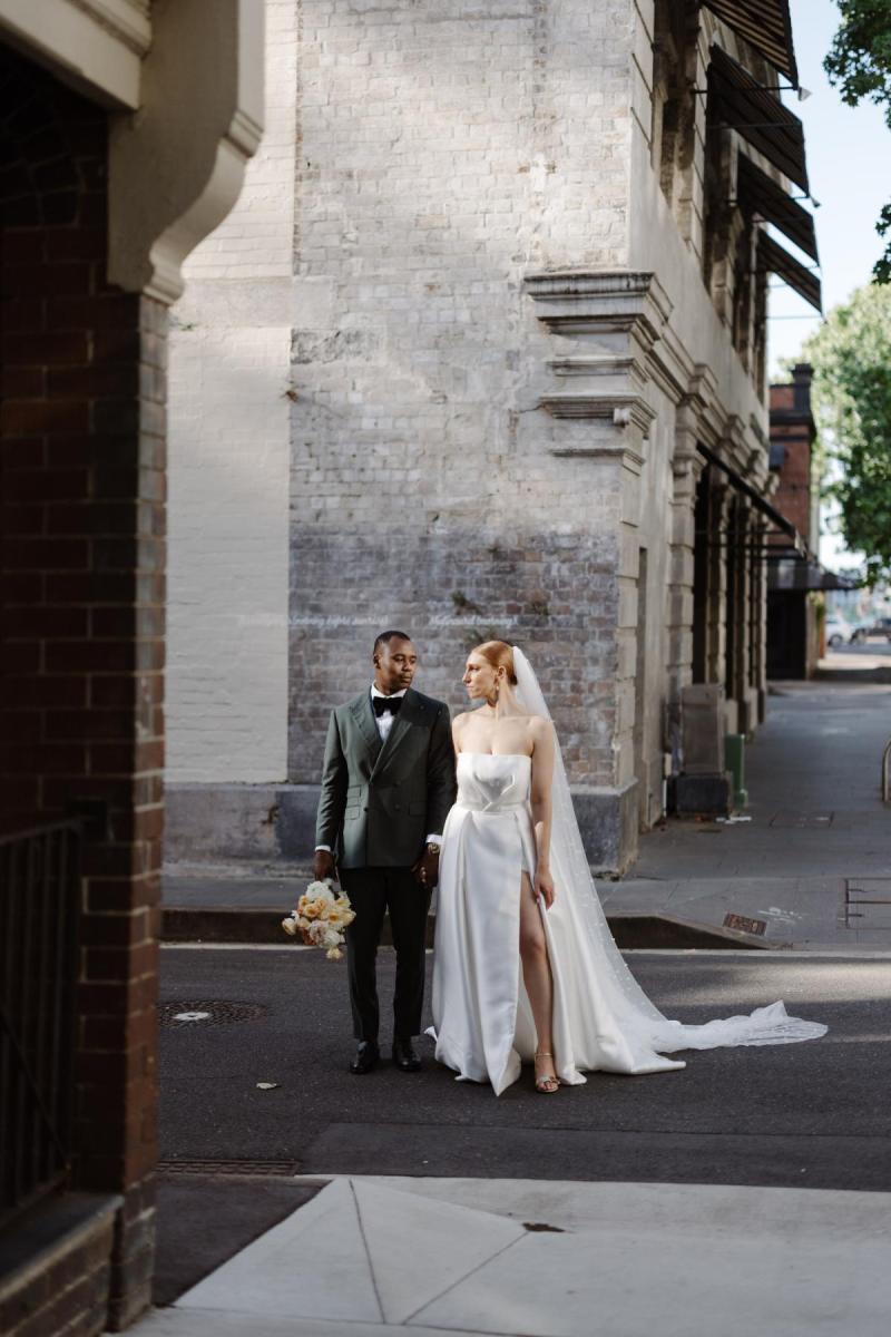 Karen Willis Holmes bride wearing Jacqueline Elizabeth gown portrait with husband Sydney wedding photographer Wild Wind Co by Brad Spencer