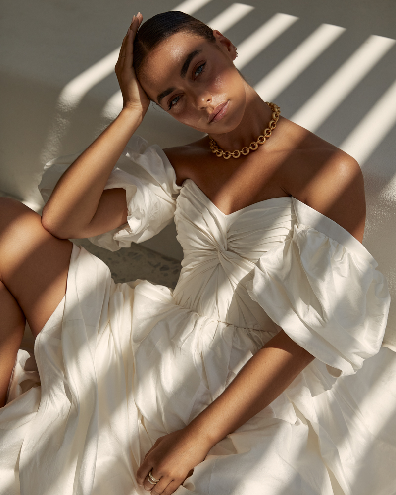 The Madelyn Julianne wedding dress with statement bubble sleeve and centre ruched bodice by Karen Willis Holme from the 2023 Bridal Campaign