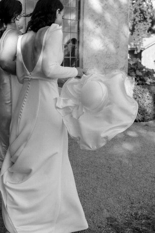  Aubrey is a simple classic modern wedding dress by Karen Willis Holmes - soft A line style bridal gown with statement sleeves and low back