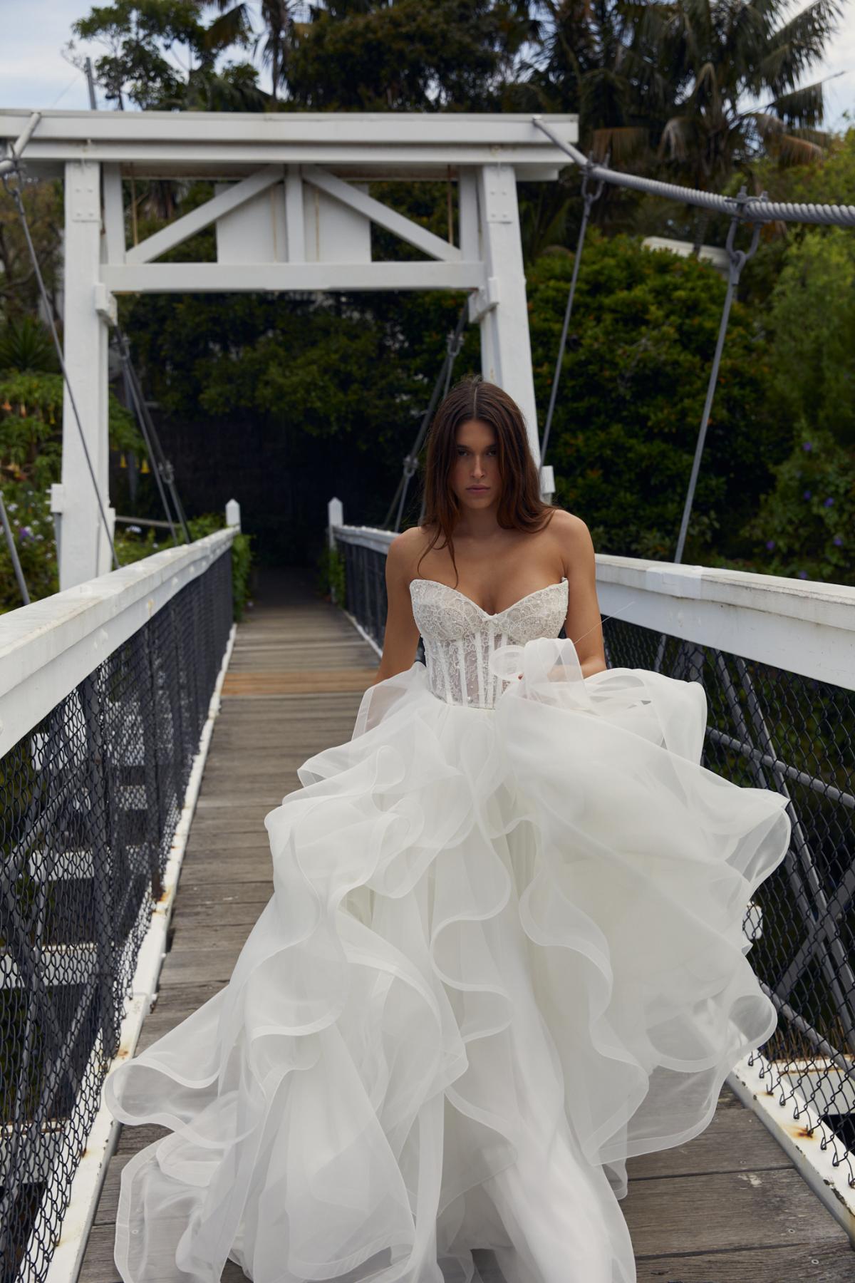 Simple & Fashion White Tulle Overlay Wedding Dress - Promfy