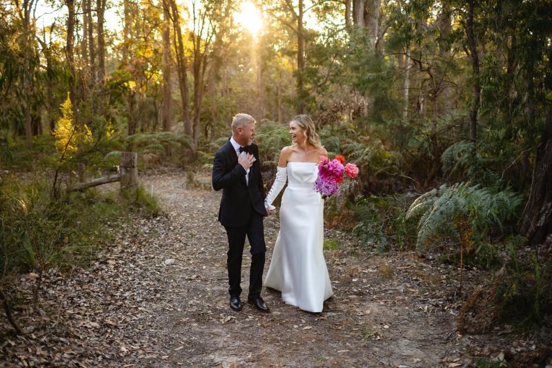 Karen Willis Holmes Real Bride Tania is wearing her Jaqueline & Karley gown from the BESPOKE Collection with beautiful Custom sleeves. Tania had a Picture Perfect wedding at The Tiller Farm located in Western Australia. Photographed by Photogerson.
