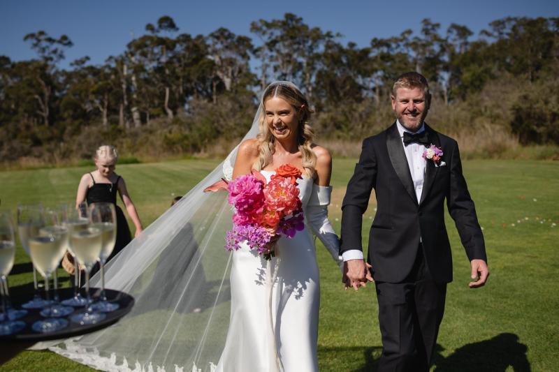 Karen Willis Holmes Real Bride Tania is wearing her Jaqueline & Karley gown from the BESPOKE Collection with beautiful Custom sleeves. Tania had a Picture Perfect wedding at The Tiller Farm located in Western Australia. Photographed by Photogerson.