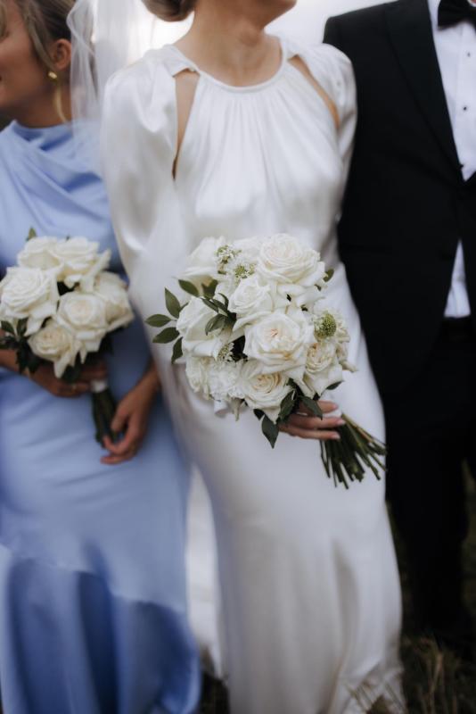 The Enya by Karen Willis Holmes, a simple, silk high neck wedding dress traditional