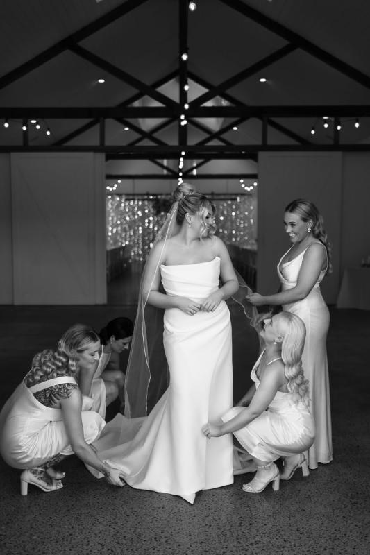 Karen Willis Holmes Real Bride Maadi wearing her modern Luella & Emily gown from KWH Bridal's Bespoke Collection.