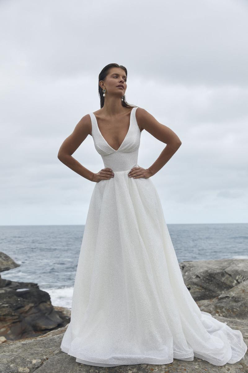 The Crystal Wedding dress from KWH Bridal - Karen Willis Holmes - V-Neck glitter tulle ballgown with bust detail