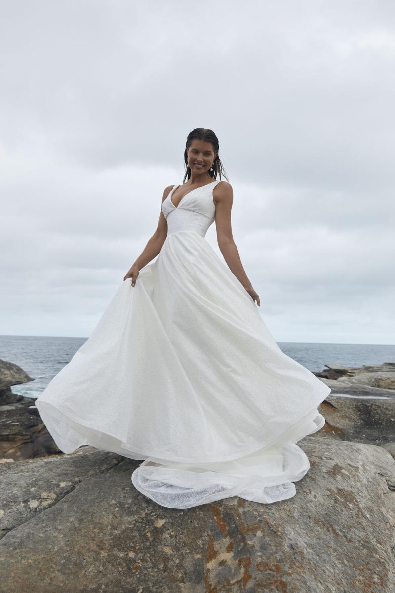 The Crystal Wedding dress from KWH Bridal - Karen Willis Holmes - V-Neck glitter tulle ballgown with bust detail