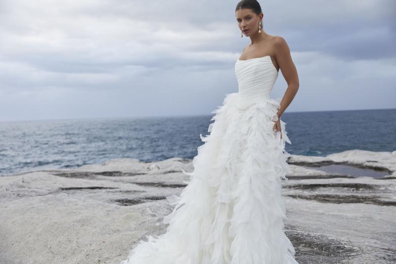 The Jordyn Basque & Dahlia Darling wedding dress from KWH BRIDAL – Karen Willis Holmes - Basque waist ruched bodice with organza princess skirt