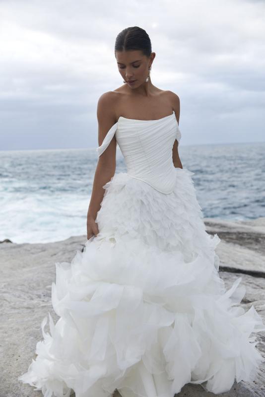 The Jordyn Basque & Dahlia Darling wedding dress from KWH BRIDAL – Karen Willis Holmes - Basque waist ruched bodice with organza princess skirt