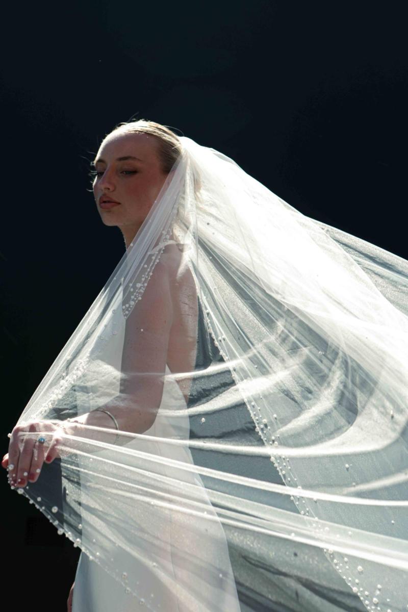 Scattered Pearl Edge Veil by Karen Willis Holmes, KWH Bridal, wedding veils australia, pearl wedding veils