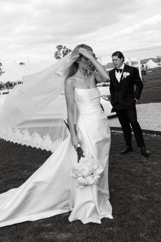 Claudia wears the Emma Mikado gown from the Bespoke collection at Karen Willis Holmes.