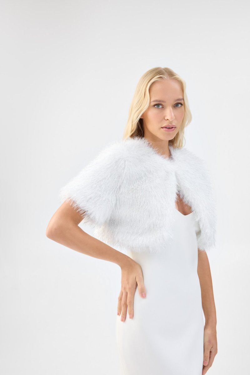 Unreal Fur Fake Faux Fur Bridal Furs, Wings Bolero in Striking White